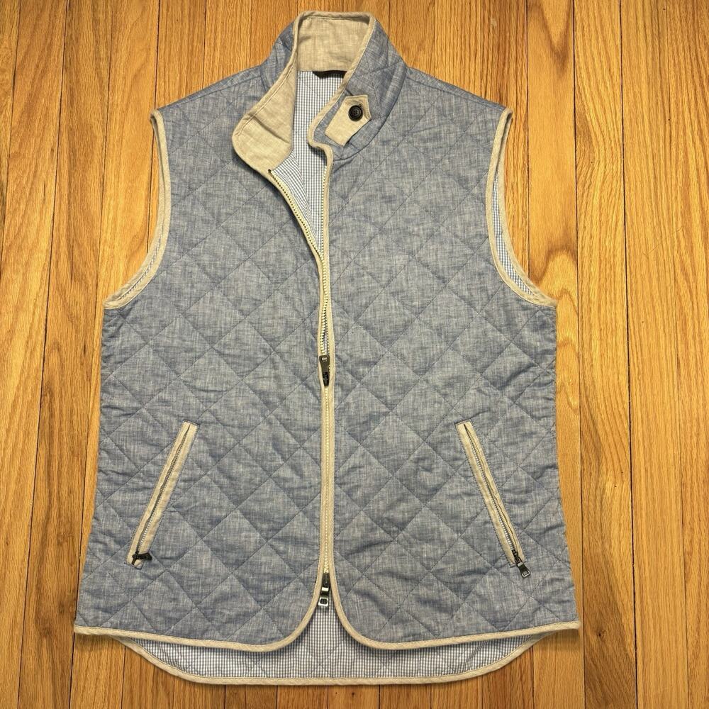 Waterville Italy Blue Linen Cotton Diamond Quilted Vest Mod Fit Men’s Size 52